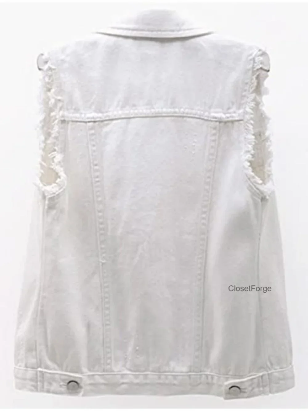 Sleeveless Button Front Ripped Denim Vest Jacket with Pockets